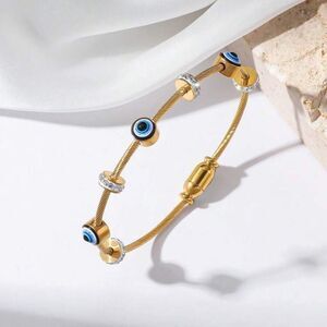Chic Gold Bracelet with Blue Evil Eye Charms A1504